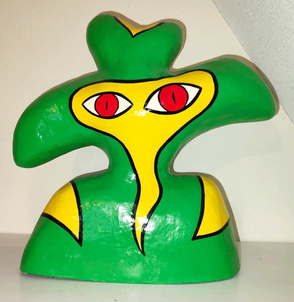 Uniek Papiermache Alien Kunstwerk - Gifgroen & Geel Beeld, Ophalen
