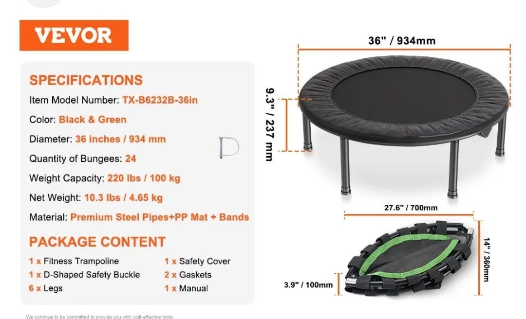 Vevor Trampoline – 36 Inch Rebounder, Ophalen of Verzenden