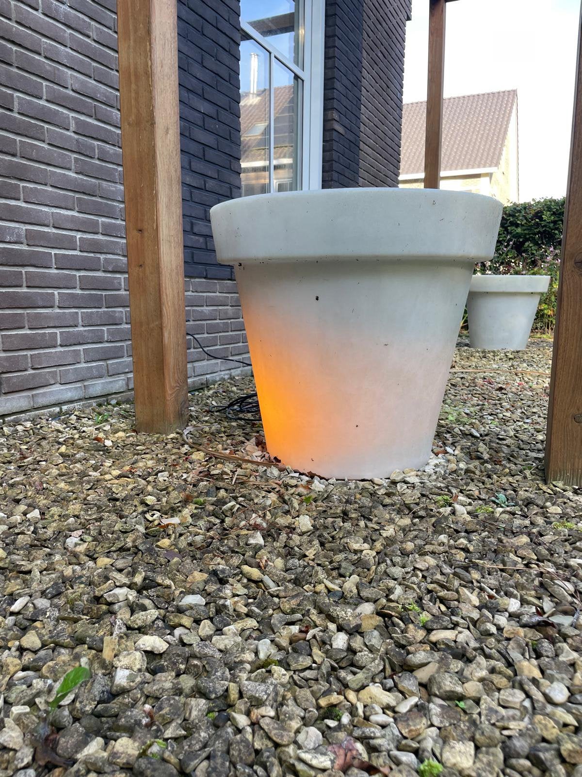 Verlichtte plantenbakken, 3 stuks, wit, Tuin en Terras, Ophalen, Kunststof, Gebruikt, Rond