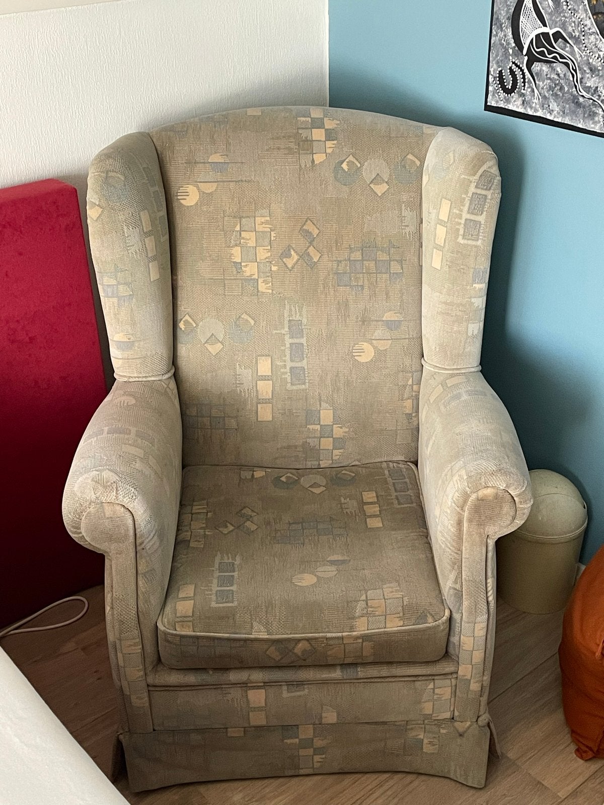 Authentieke oorfauteuil in goede staat, Ophalen, Gebruikt, Stof, 75 tot 100 cm