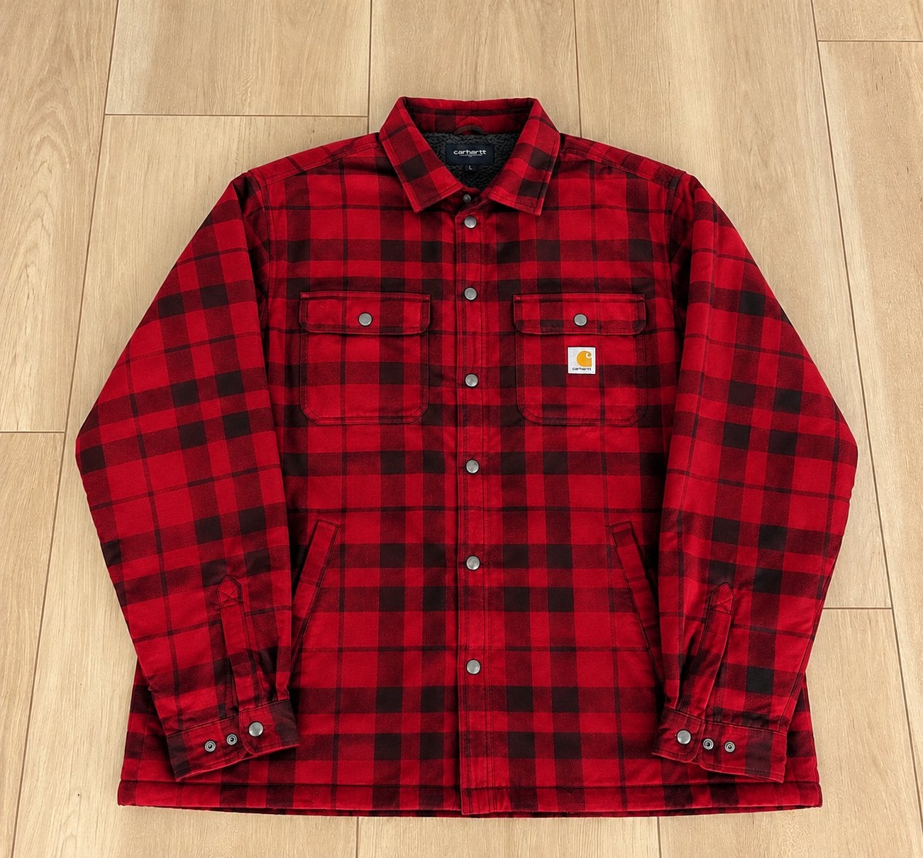 Carhartt Geruit Overhemdjack - Rood/Zwart - Maat L, Kleding | Heren, Ophalen of Verzenden, Zo goed als nieuw, Rood, Halswijdte 41/42 (L)