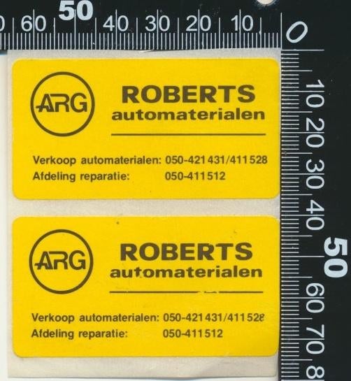 Sticker: Roberts Automaterialen (Dubbel), Verzamelen, Ophalen of Verzenden, Zo goed als nieuw, Bedrijf of Vereniging