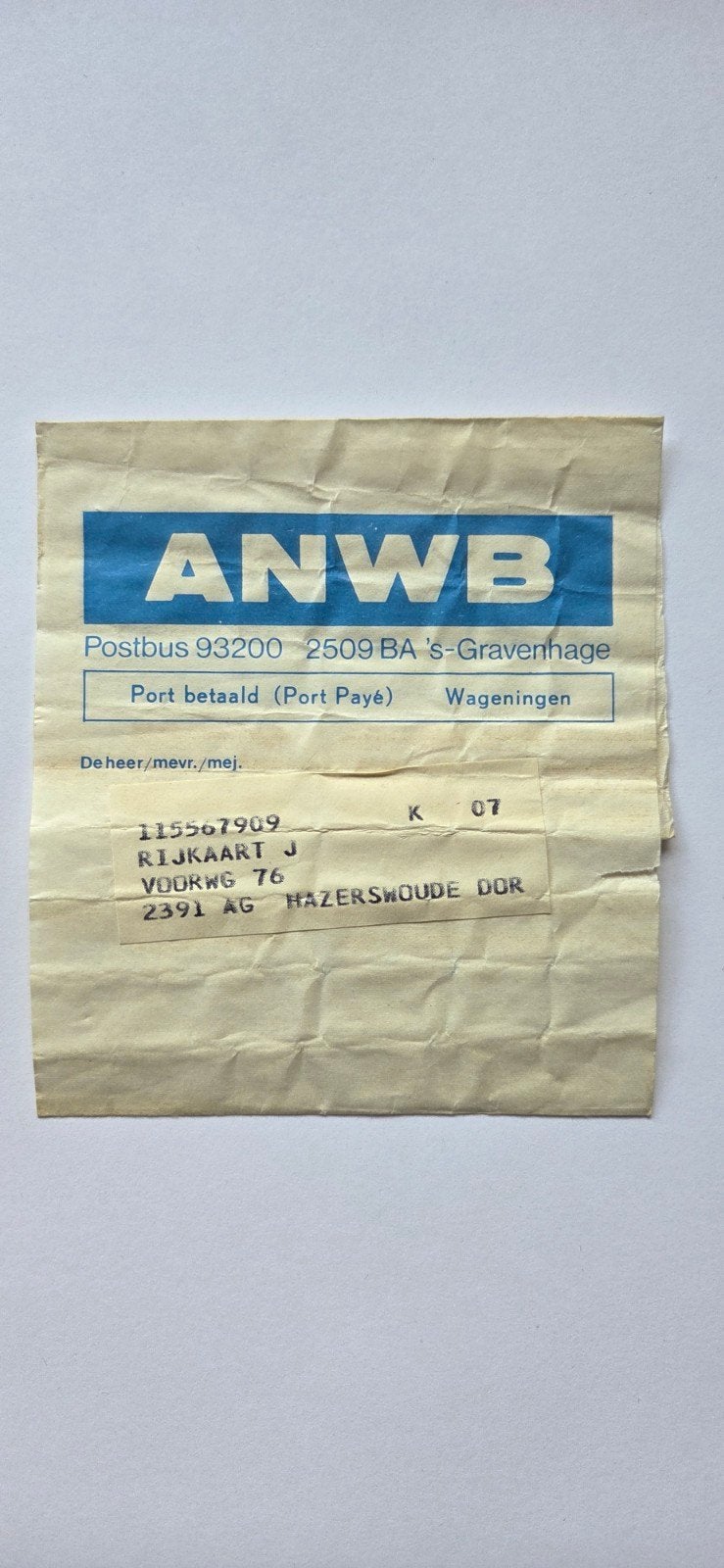 ANWB Den Haag knipsel naar Hazerswoude Dorp, Ophalen of Verzenden, Voor 1940, Gebruikt