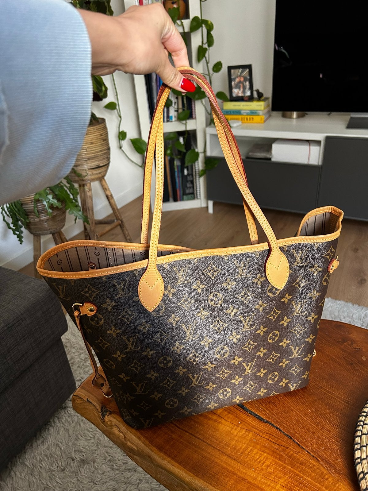 Louis Vuitton Neverfull MM Monogram Handtas, Ophalen, Gebruikt, Bruin, Handtas