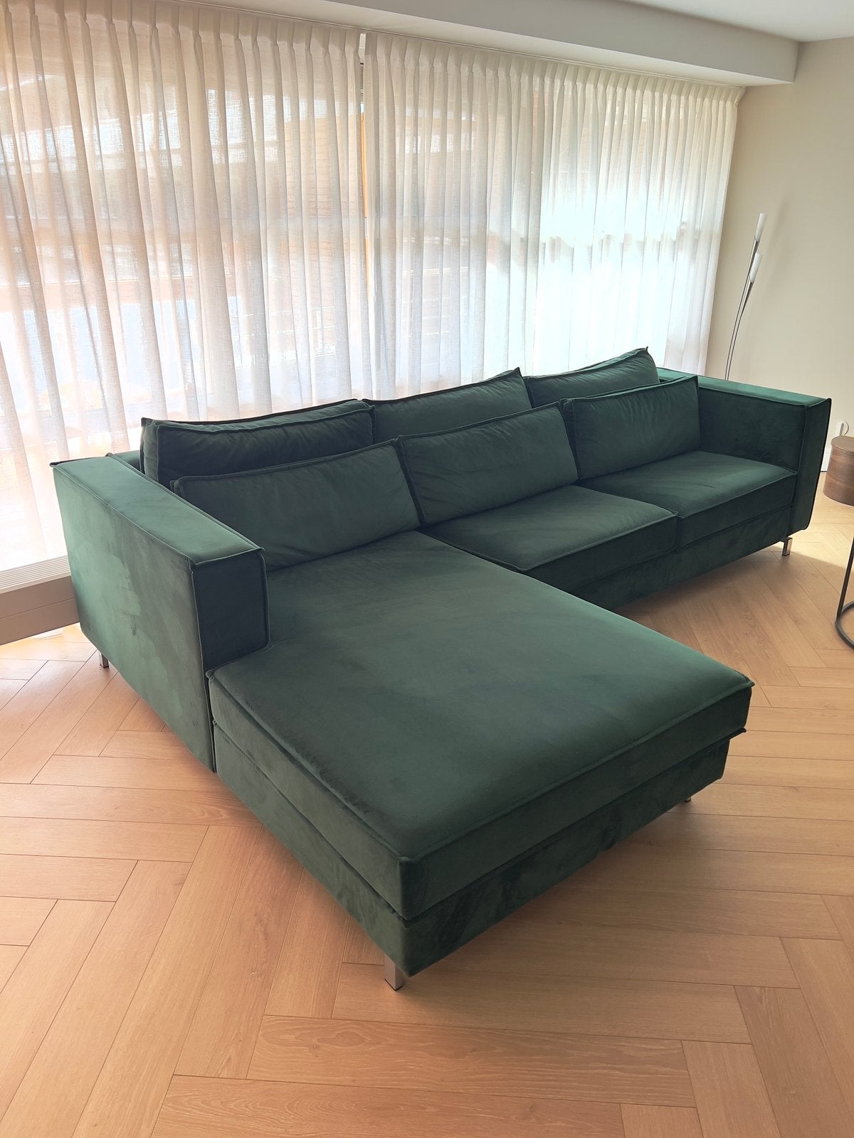 Velvet Hoekbank Groen, Ophalen, 300 cm of meer, Zo goed als nieuw, Vierpersoons of meer