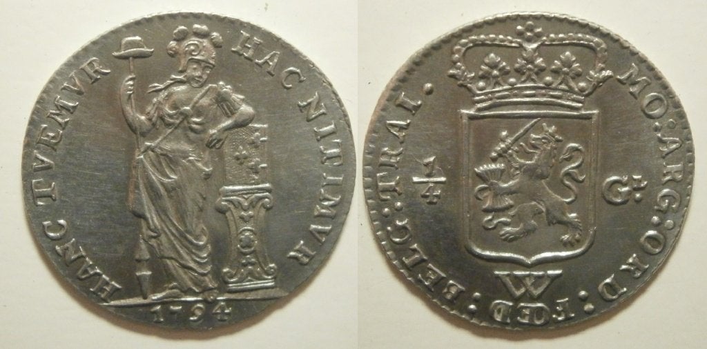 Utrecht West-Indië ¼ Gulden zilver 1794 - Prachtig, Vóór koninkrijk, Zilver, Ophalen of Verzenden, Losse munt