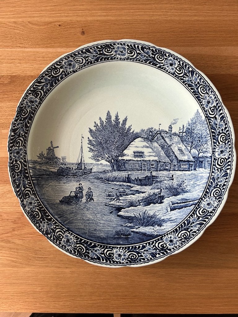 Origineel Delfts blauw wandbord 40 cm, Antiek en Kunst, Ophalen