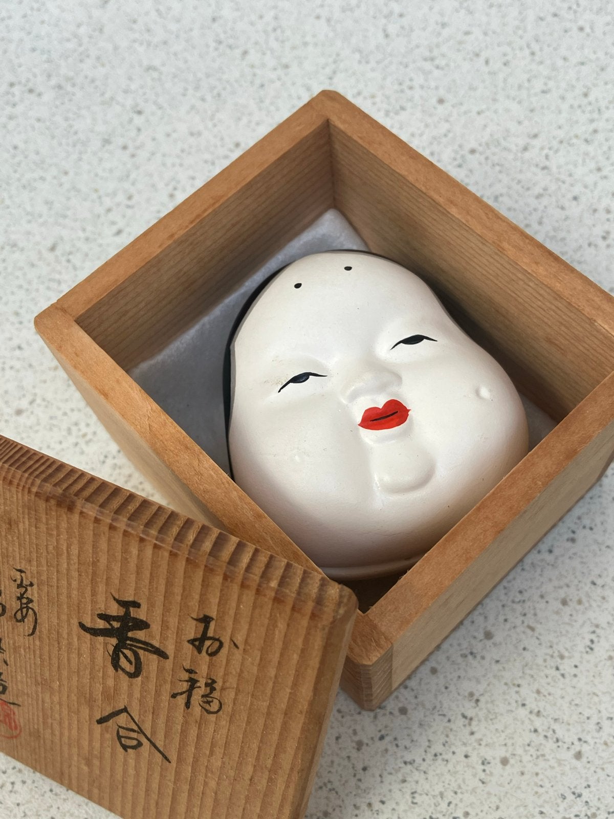 Vintage Japanse wierookhouder Noh Masker in houten doosje, Ophalen of Verzenden