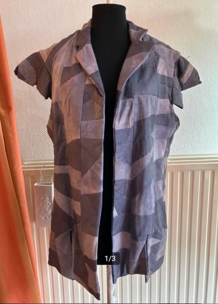 Vintage Leren Patchwork Gilet - Maat L, Maat 52/54 (L), Ophalen of Verzenden, Overige thema's, Kleding