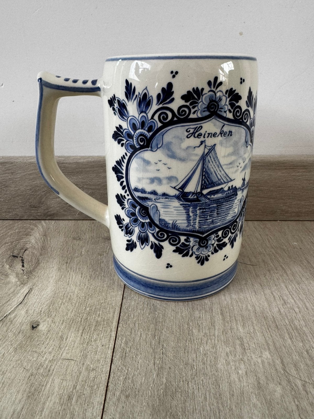 Vintage Heineken Bierpul Flora Keramiek Holland/Delfts Blauw, Ophalen of Verzenden