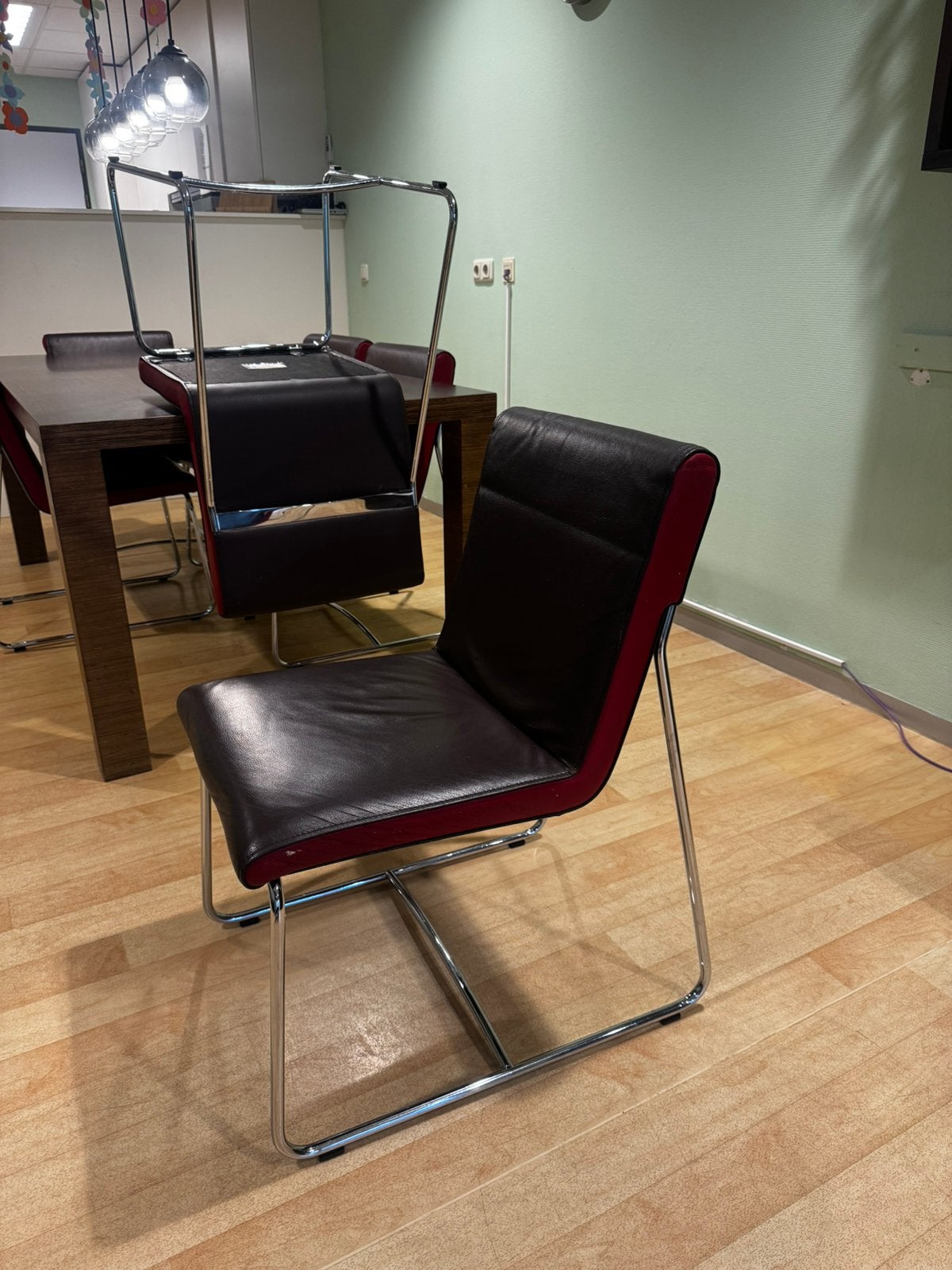 Eetkamer stoel 6 stuks, Ophalen, Gebruikt, Zwart, Leer