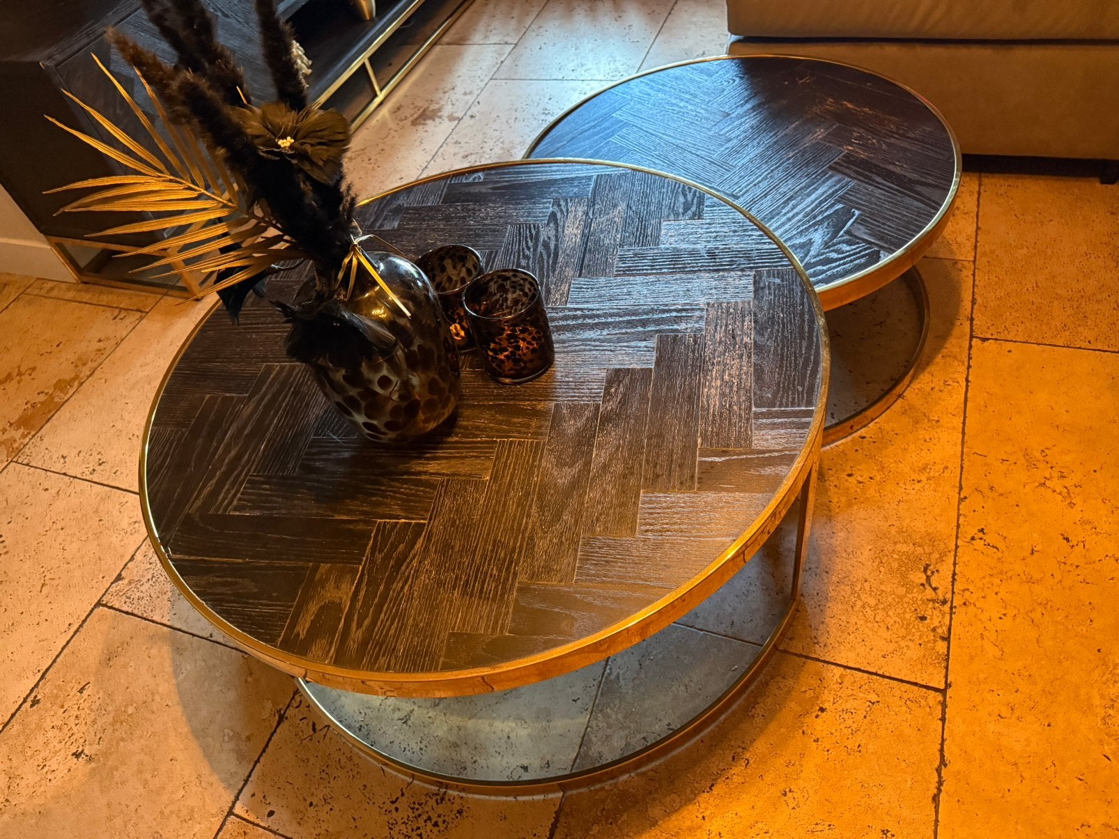 Richmond black bone gold salontafel, Ophalen, Zo goed als nieuw, Rond, Riet