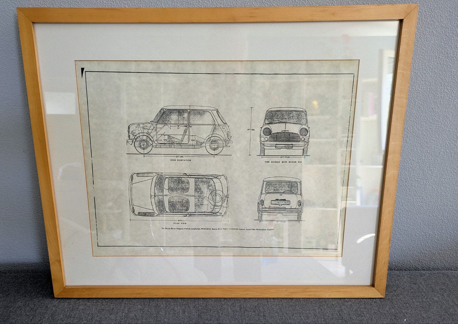 Vintage Mini Cooper Morris 850 Blueprint Print - 52x43 cm, 50 – 75, Minder dan 50 cm, Gebruikt, Ophalen of Verzenden