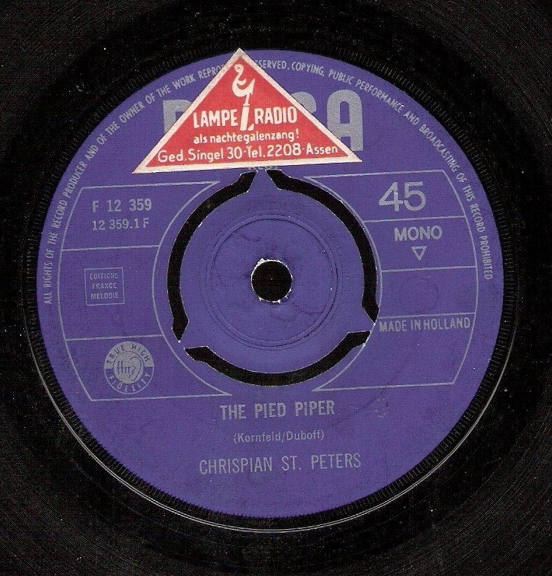 Crispian St. Peters - The Pied Piper - Grote hit uit 1965, Ophalen, Gebruikt, Pop