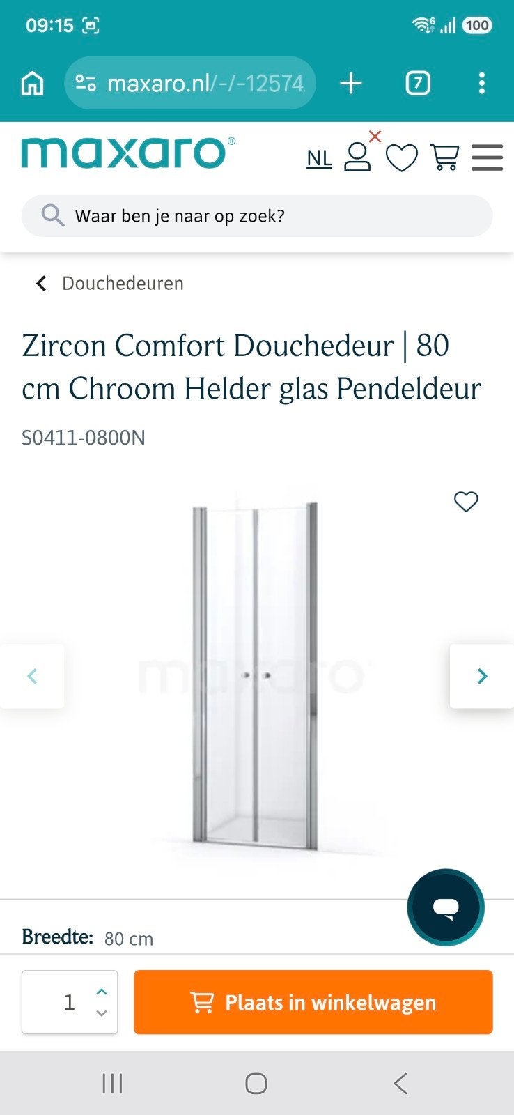 Maxaro glazen douchedeuren Zircon Comfort 90cm (2x 45cm), Ophalen, 200 cm of meer, Overige typen, Nieuw