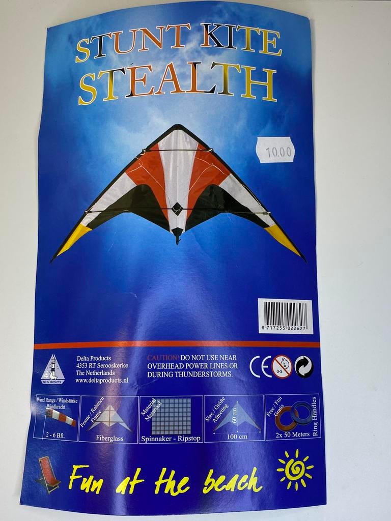 Nieuwe Stunt kite stealth 100cm breed vlieger, Ophalen of Verzenden, Nieuw, Vierlijns, Vlieger