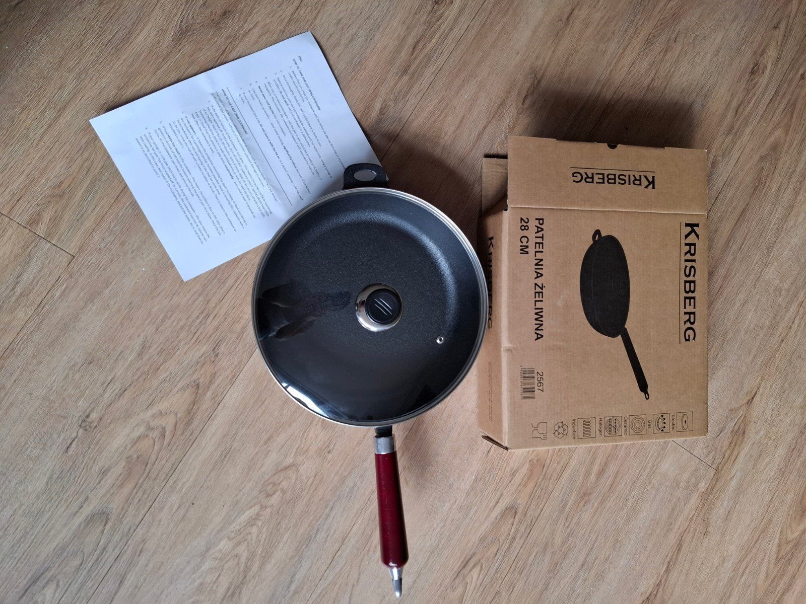 KRISBERG Gietijzeren Koekenpan Ø28cm met Deksel – KS-2567, Koekenpan, Gietijzer, Nieuw, Ophalen of Verzenden