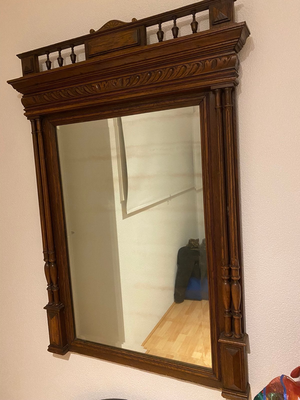 Prachtige houten antieke spiegel, Antiek en Kunst, Ophalen, Rechthoekig