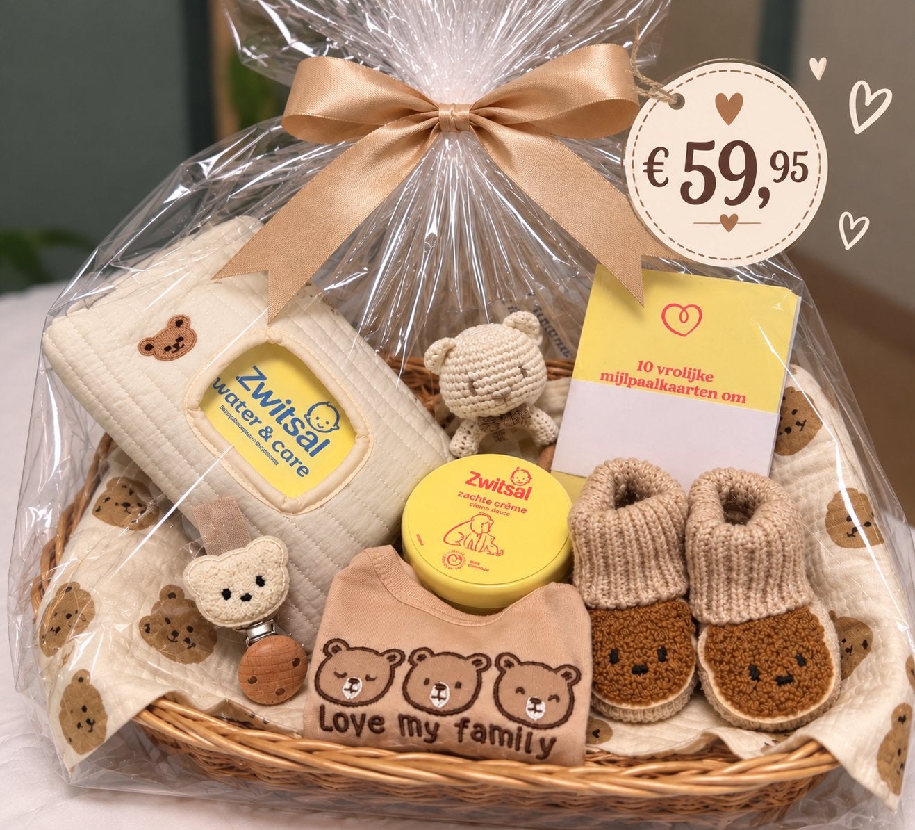Luxe, Unieke Cadeaumand Baby met Zwitsal en Schattige Items, Ophalen of Verzenden, Nieuw, Kraamcadeau