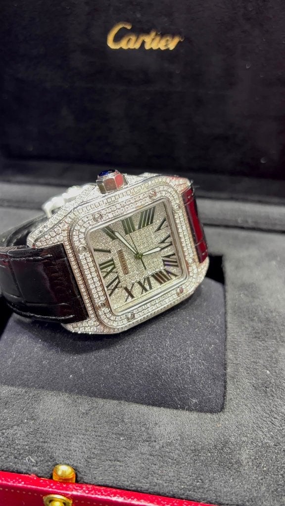 Cartier santos XL ref 2656 box & papers 15ct diamonds, Overige merken, Staal, Polshorloge, Ophalen of Verzenden