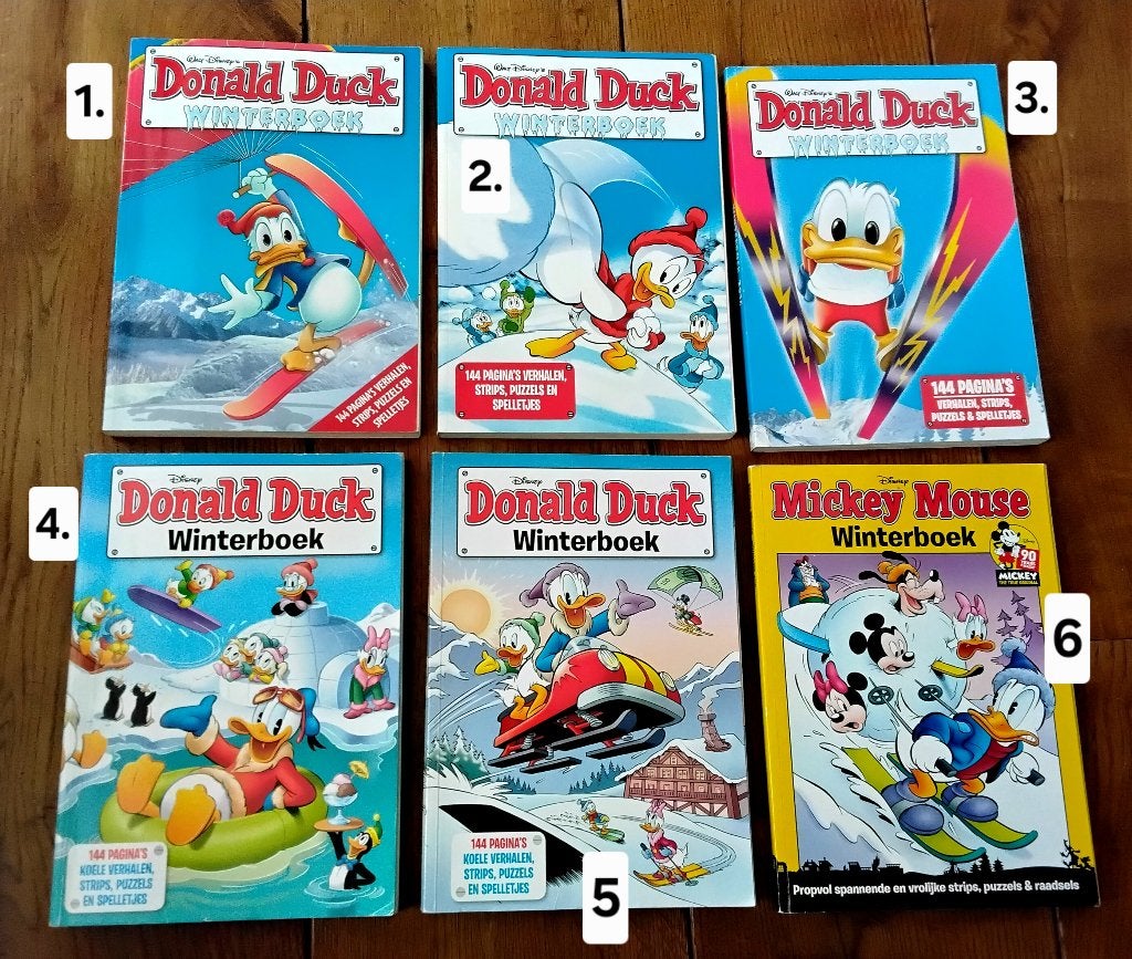 6x winter vakantieboeken Donald Duck, Mickey Mouse (of p/s), Meerdere stripboeken, Ophalen of Verzenden, Gelezen