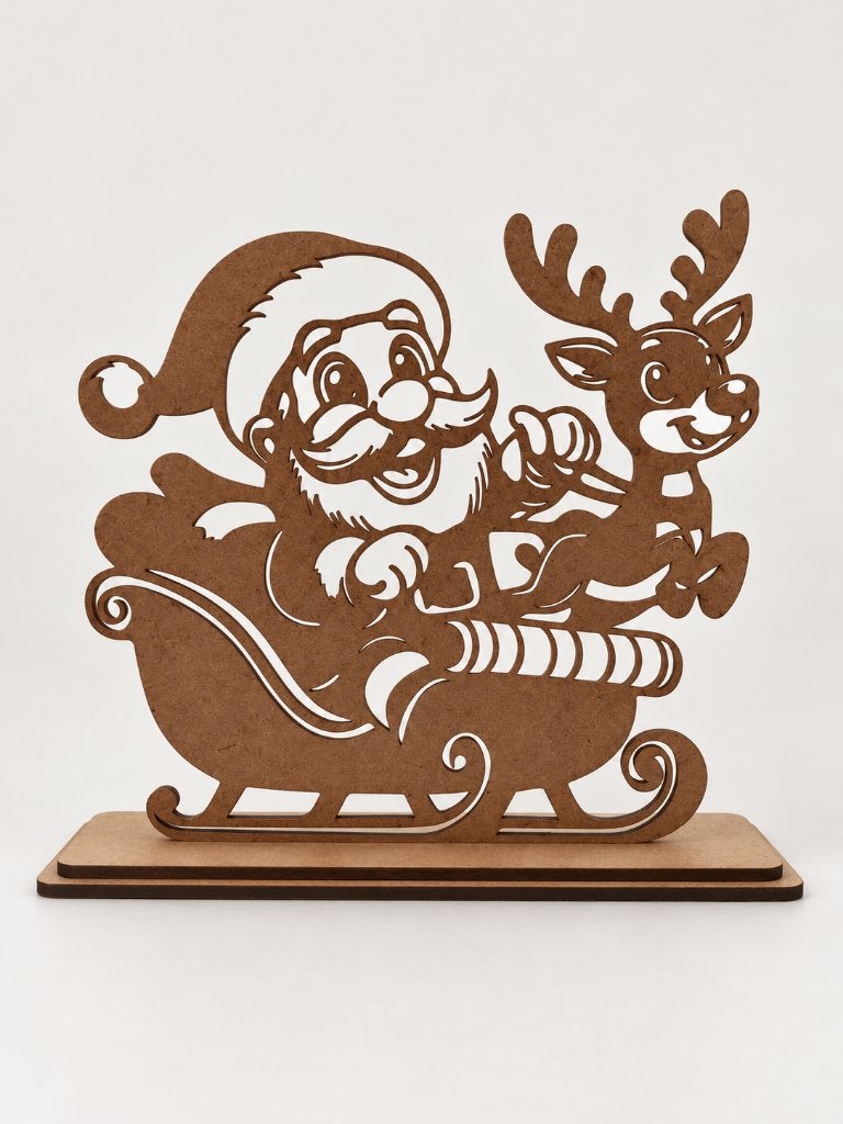Vrolijke houten kerstman en rendier op voet | 18 cm, Verzenden, Nieuw