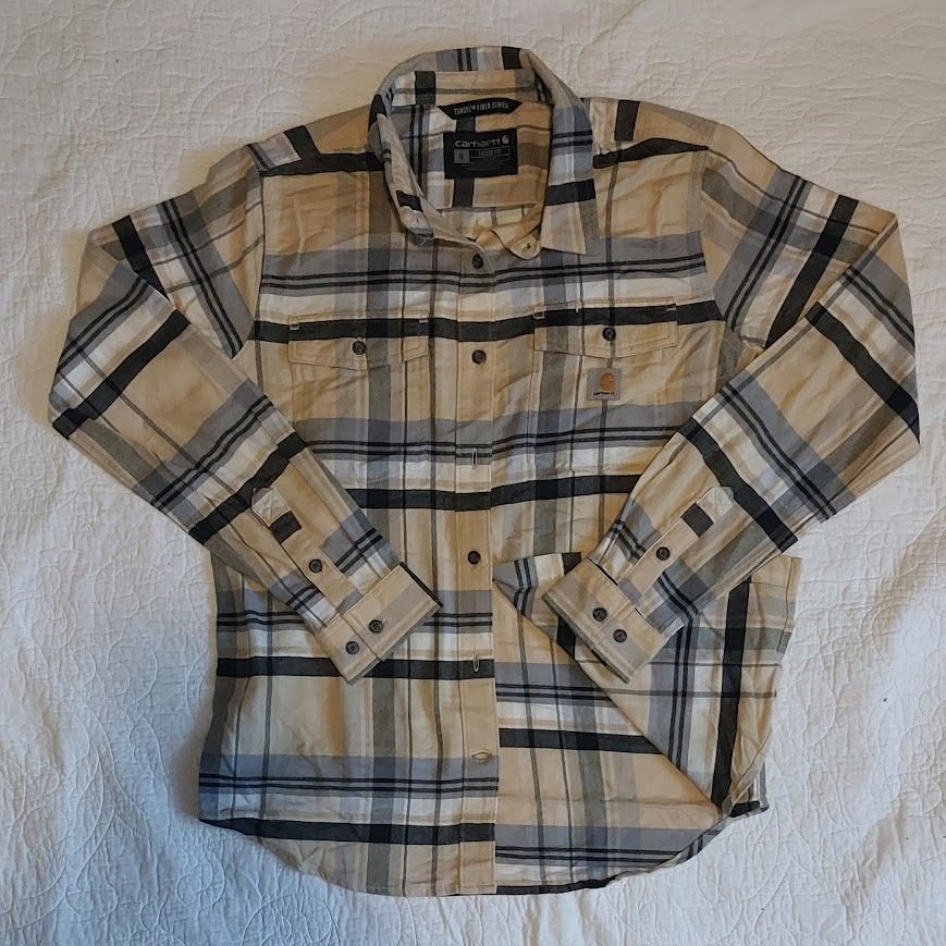 Carhartt Flanellen Overhemd Zwart Beige Geruit Loose Fit S, Meerkleurig, Halswijdte 38 (S) of kleiner, Carhartt, Ophalen of Verzenden