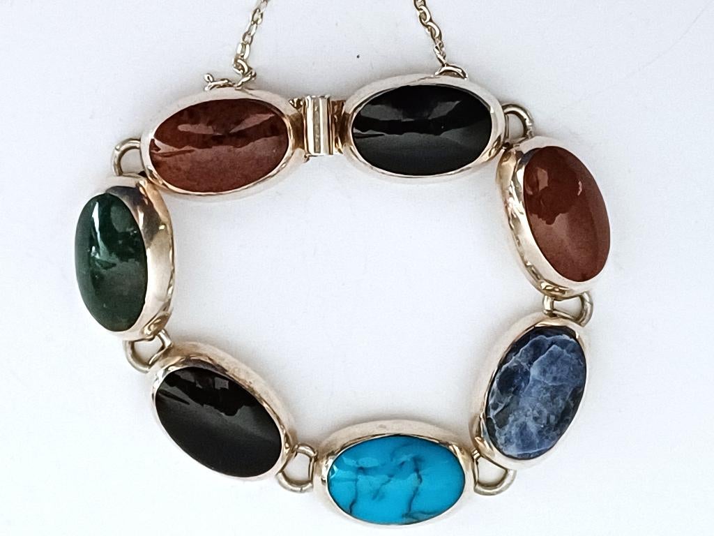 robuuste, vintage sterling armband Taxco, Mexico 41,86 gram, Gebruikt, Ophalen of Verzenden, Met edelsteen, Zilver