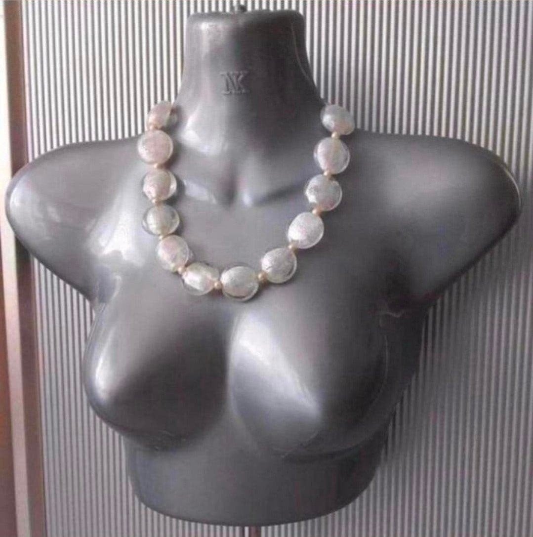 Manouk - ketting met silverfoil glaskralen. 3=2 actie, Overige materialen, Verstelbaar, Wit, Nieuw