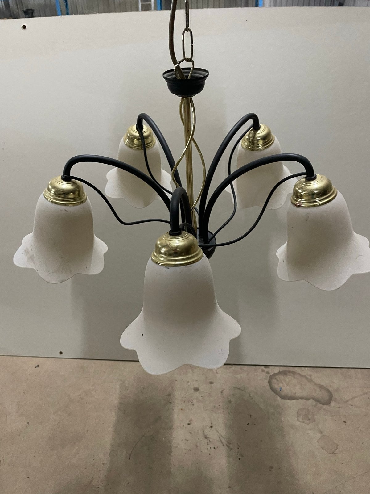 Vintage Hanglamp met 5 glazen  Kappen, Ophalen, Gebruikt, E14 (klein)