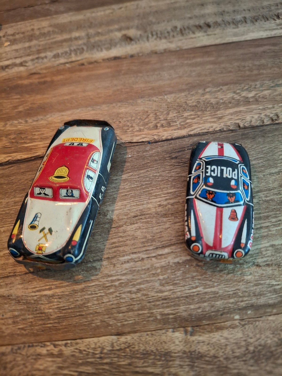 Vintage ijzeren blikken speelgoedauto's - Brandweer- Politi, Ophalen of Verzenden, Gebruikt