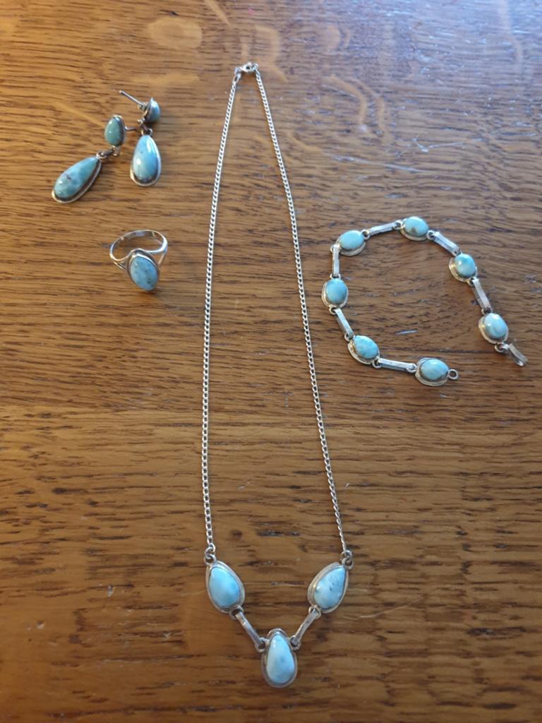Mooie zilveren 925 set-Larimar, zie omschrijving, Sieraden, Tassen en Uiterlijk, Kettingen, Verzenden, Nieuw, Blauw, Zilver