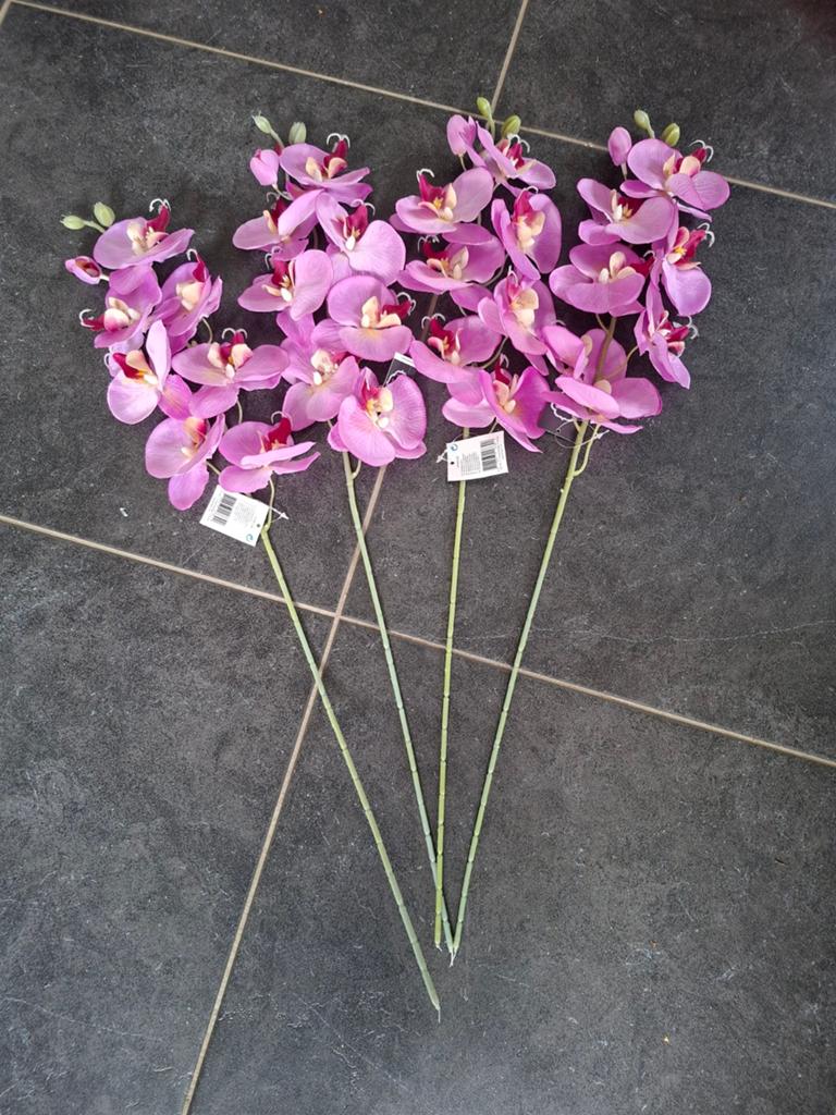 Kunstbloemen kunstplanten Set van 4 Kunst Orchideeën - Roze, Binnen, Roze, Kunstbloem, Textiel