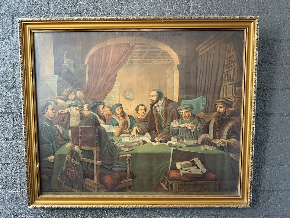 Klassiek schilderij met beschadigde lijst, Antiek en Kunst, Ophalen, Doek, Portret of Personen, Realistisch