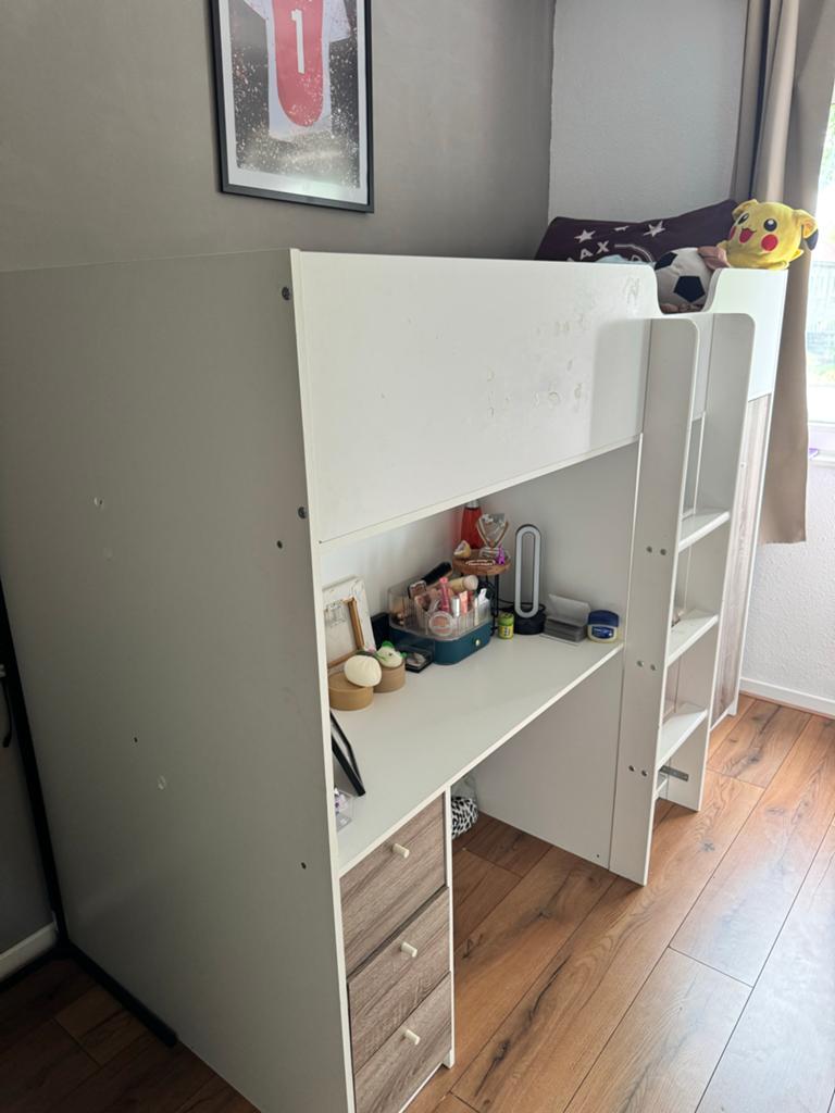 Hoogslaper met bureau en kast - Wit/Hout, Kinderen en Baby's, Kinderkamer | Stapelbedden en Hoogslapers, Ophalen of Verzenden