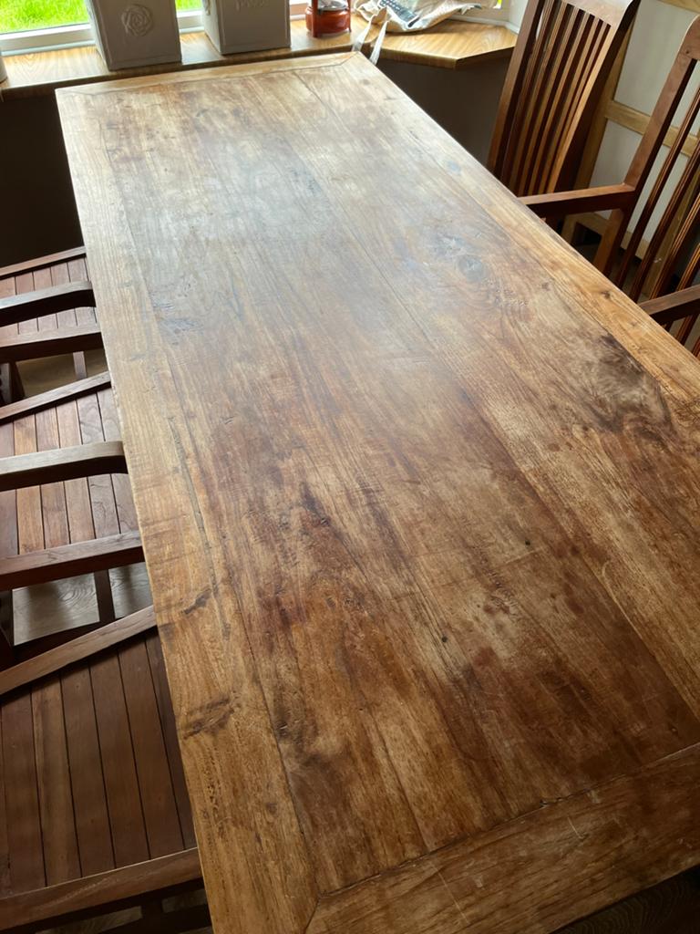 Teakhouten eettafel met 6 stoelen, Ophalen of Verzenden, Zo goed als nieuw, Vijf personen of meer, Teakhout