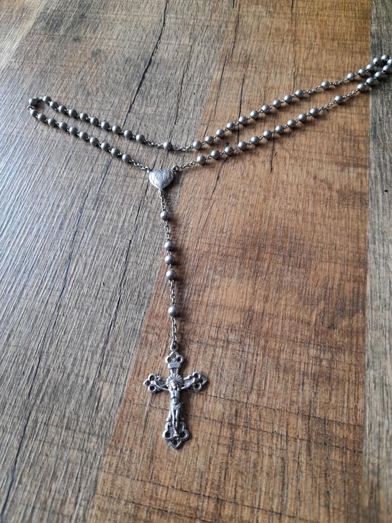 Rozenkrans kruisje en ketting origineel circa 1920 top staat, Ophalen of Verzenden