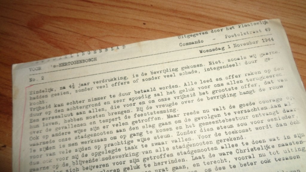 ’s-Hertogenbosch oorlog NBS Mededeelingsblad no2 1 nov 1944, Verzenden, Overige soorten, Nederland, Overige typen