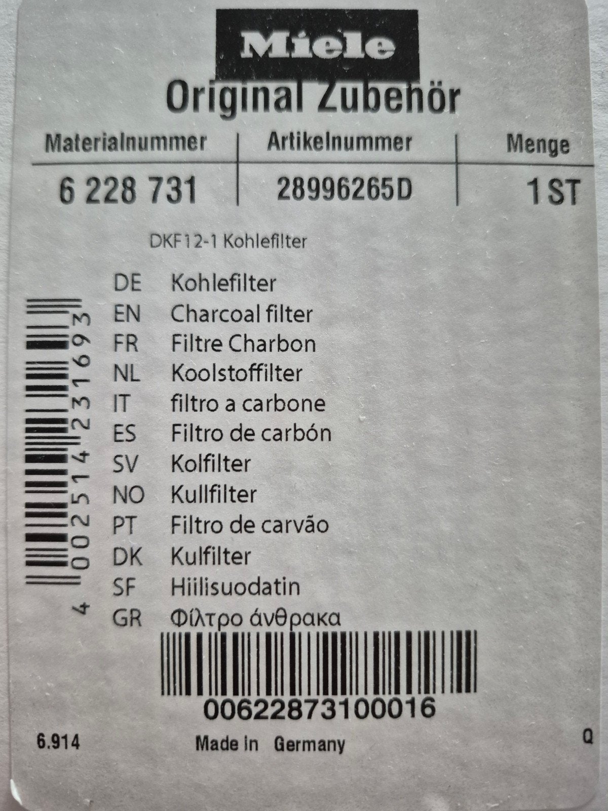 Miele DKF12 Koolstoffilter - Set van 3 stuks, Witgoed en Apparatuur, Onderdelen en Toebehoren, Ophalen, Nieuw