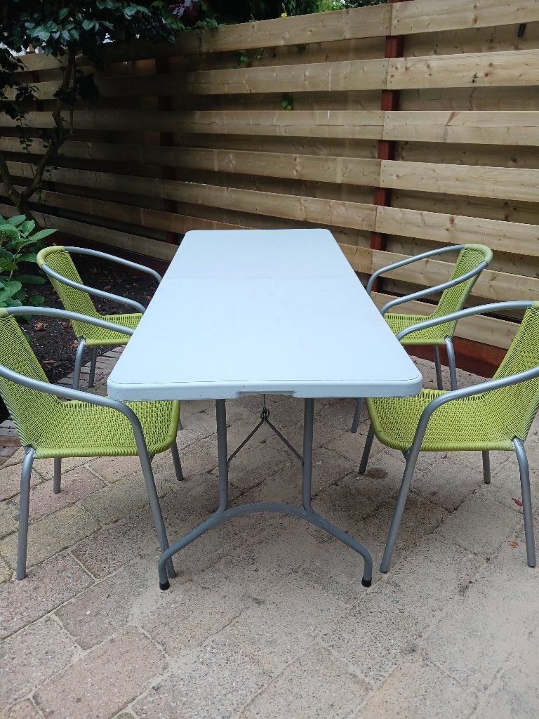 4 terrasstoelen, Huis en Inrichting, Stoelen, Ophalen, Kunststof, Overige kleuren, Zo goed als nieuw