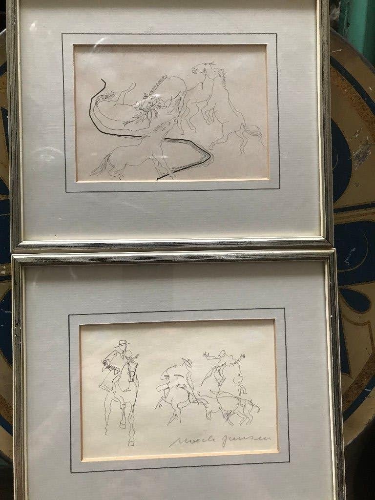 pen tekening paarden moedi jansen mensen te paard, Antiek en Kunst, Kunst | Tekeningen en Foto's, Ophalen of Verzenden, Tekening