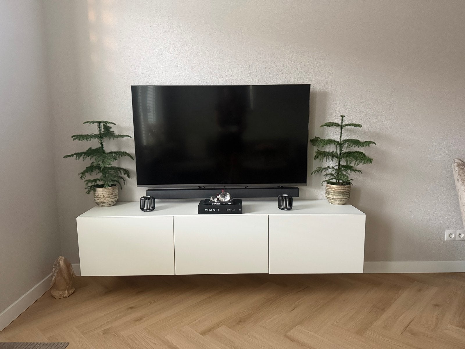 Zwevend Hoogglans TV Meubel Wit - Modern en Stijlvol, Ophalen, Strak, 150 tot 200 cm, Zo goed als nieuw
