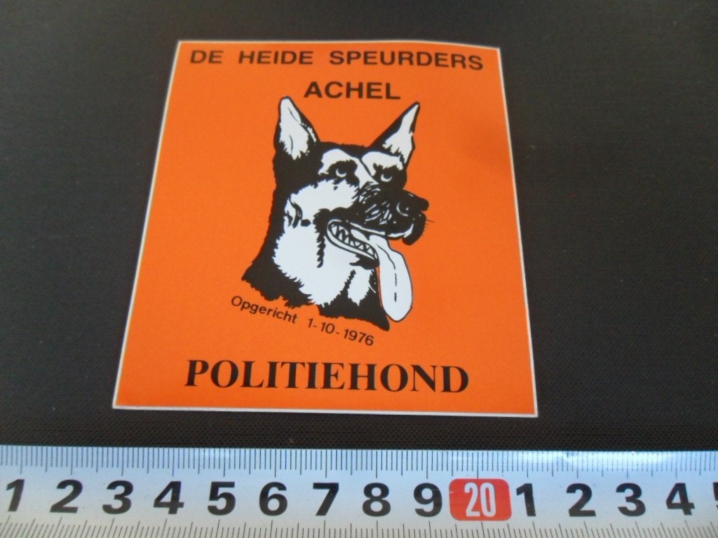 sticker België ACHEL De Heide Speurders POLITIHOND 1976, Ophalen of Verzenden, Zo goed als nieuw