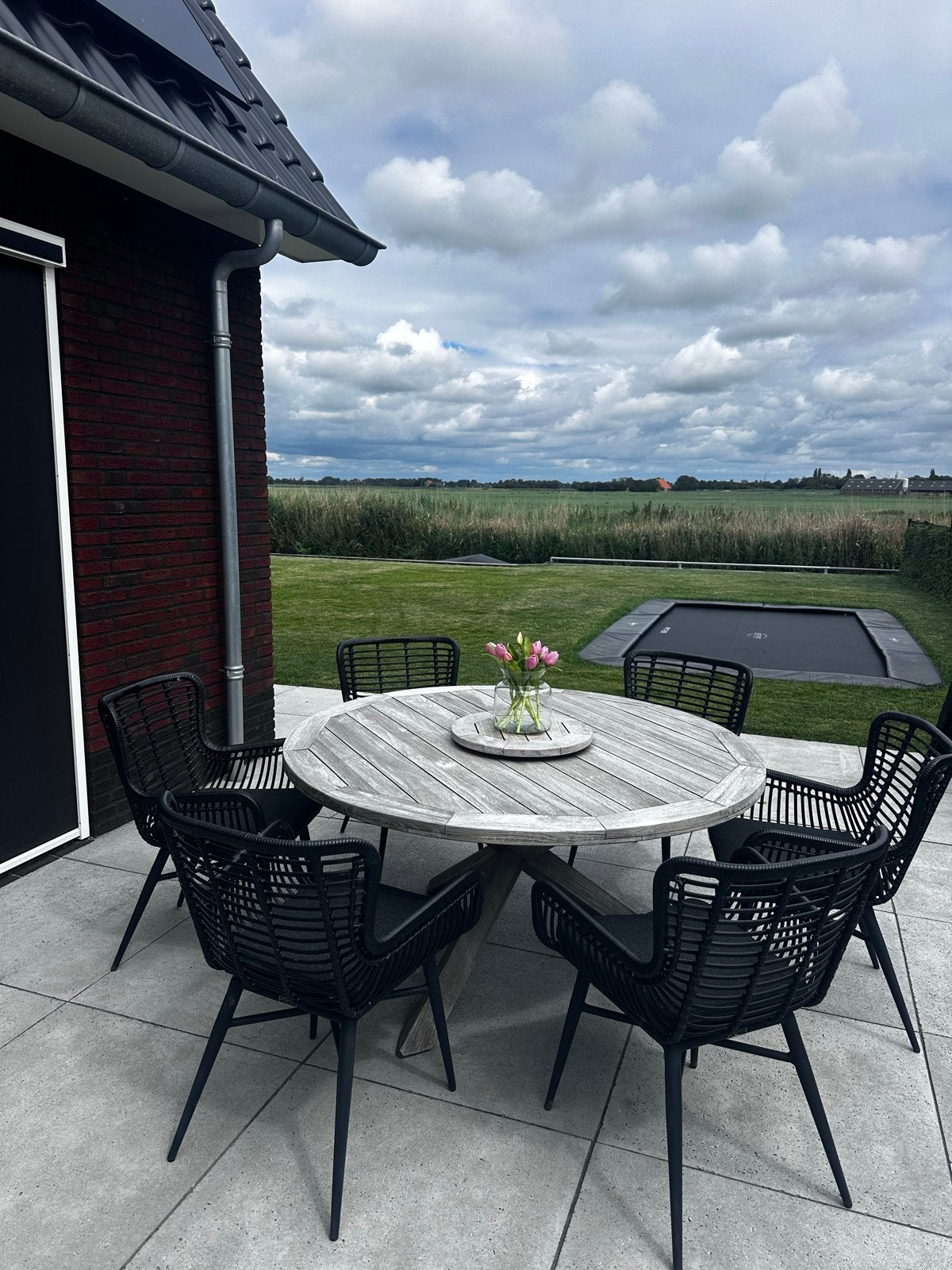 Stijlvolle Tuinset: Ronde Teakhouten Tafel met 6 Stoelen, Ophalen, Eettafel, 6 zitplaatsen, Teakhout