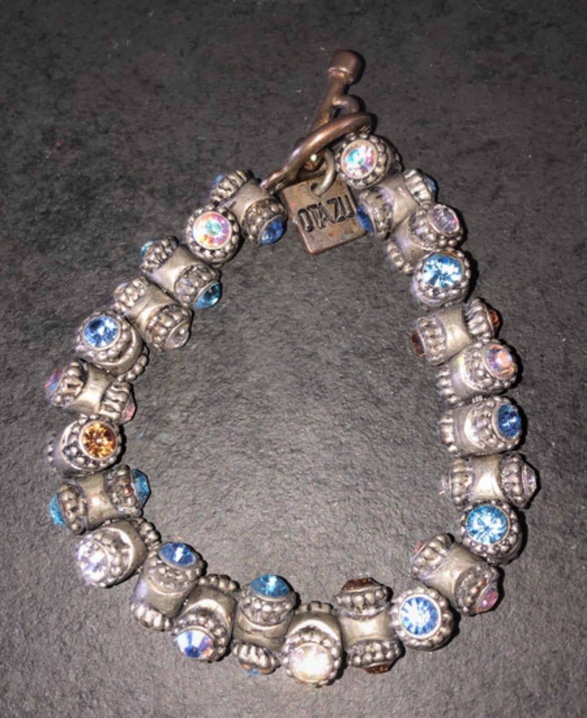 Otazu Vintage 'Tonnetjes' Armband - Blue Lagoon, Met kristal, Overige materialen, Blauw, Ophalen of Verzenden
