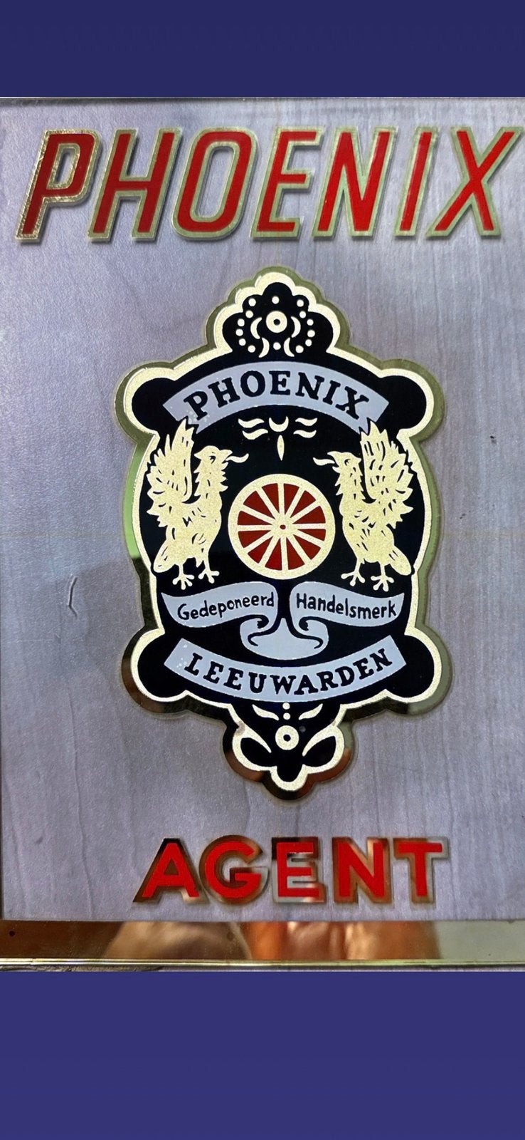 Prachtig antiek vintage glazen reclame bord Phoenix agent, Ophalen of Verzenden, Zo goed als nieuw, Reclamebord