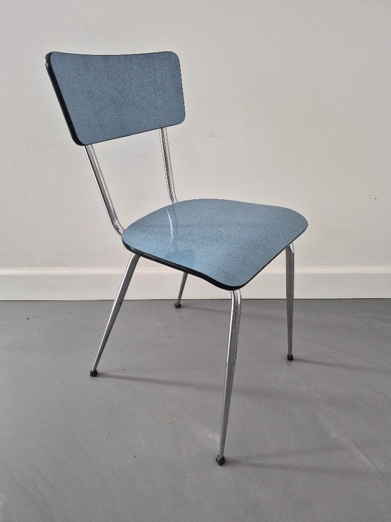Mooie vintage blauwe formica stoel, Ophalen, Gebruikt, Blauw, Hout