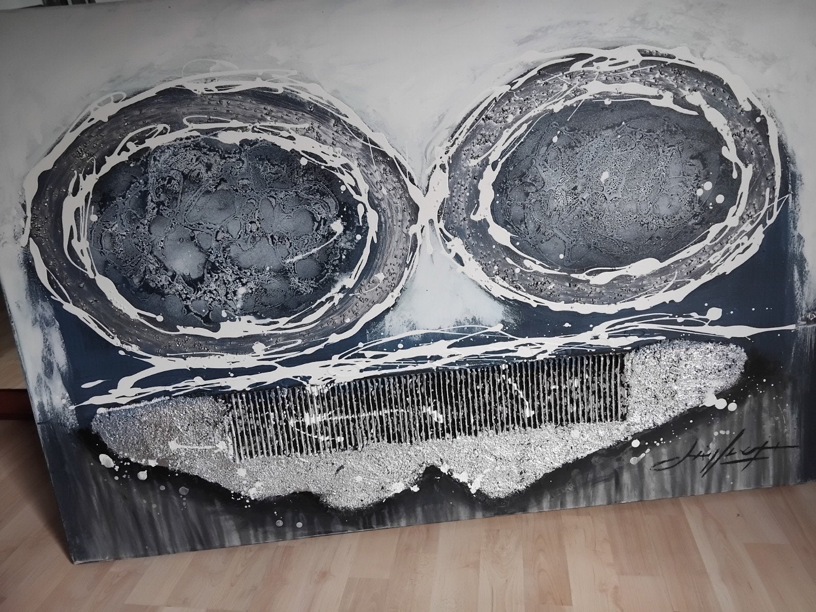 Abstract kunstwerk: Zwart, wit en zilver, Ophalen of Verzenden