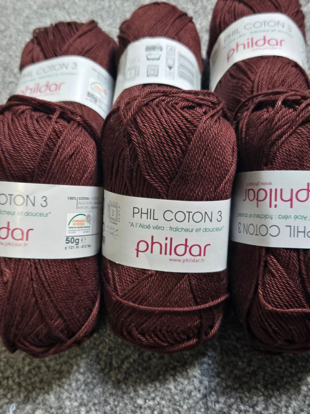 Phildar Phil Coton 3 - Bordeaux (6 bollen), Hobby en Vrije tijd, Ophalen of Verzenden, Nieuw, Breien of Haken, Wol of Garen