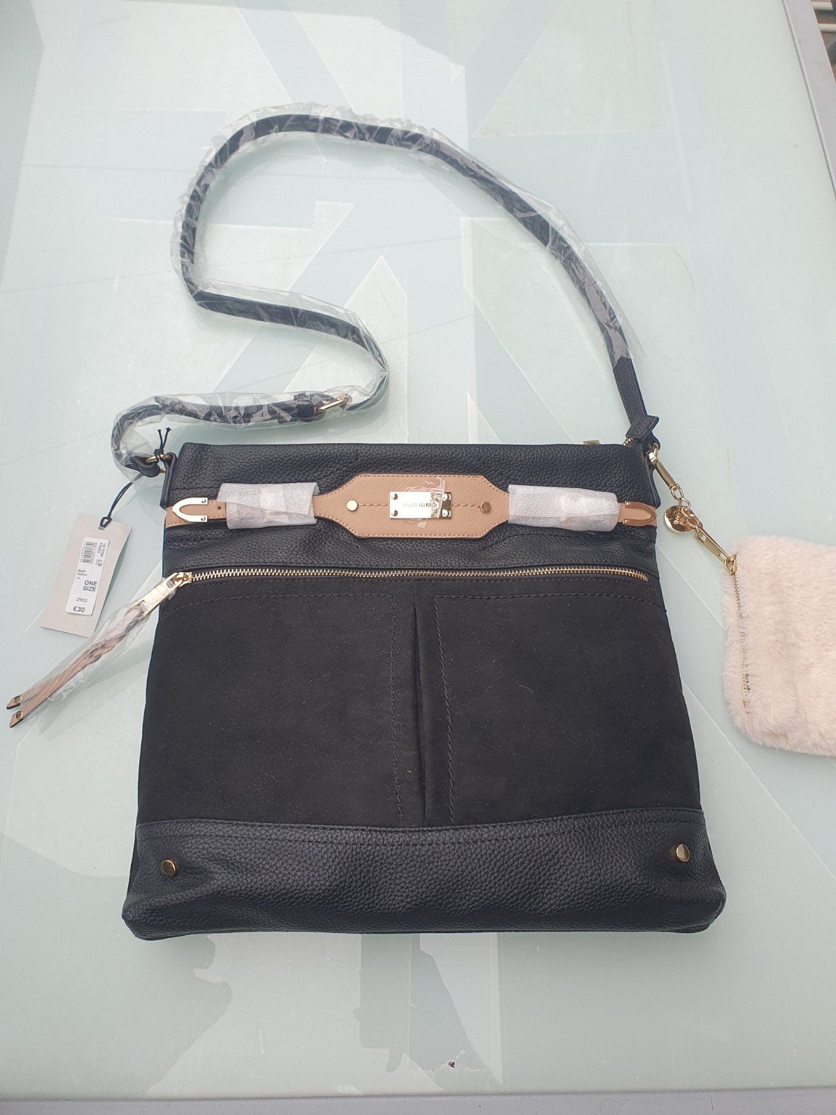 River Island Zwarte Schoudertas met Bont Portemonnee, Ophalen of Verzenden